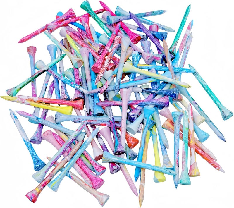 EWILLING Store Golf Tees Multiple Colors Mixed Size Package, 100pcs Professional Bamboo/Wood Golf Tees, Size 3-1/4", 2-3/4" & 1-1/2" Reduce Friction and Resistance - Image 1